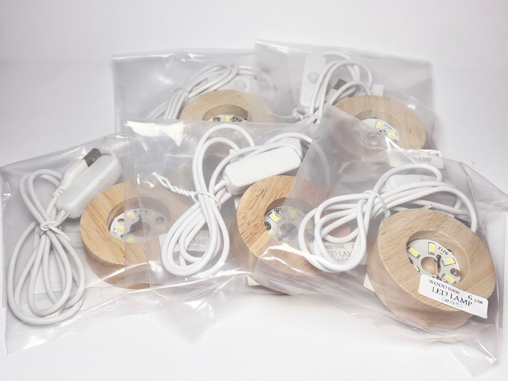 LEDライト付き木製台座Sサイズ 昼白色 5個セットアソート