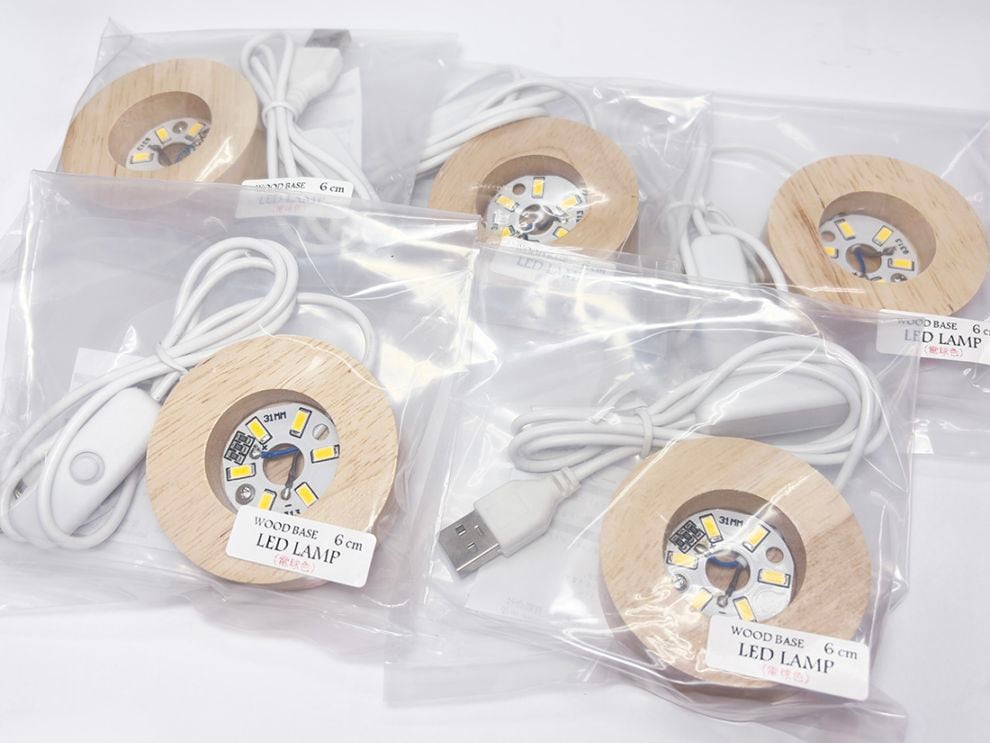 LEDライト付き木製台座Sサイズ 電球色 5個セットアソート