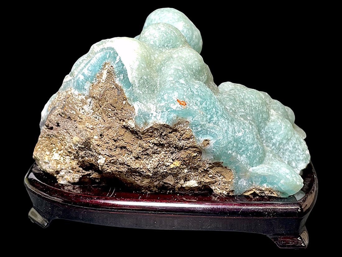雲南省産ヘミモルファイト/Hemimorphite (異極鉱) (木製台座付き)