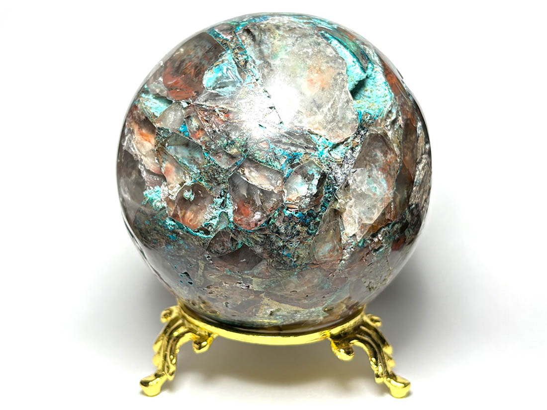 ペルー産 クリソコラ on クォーツ 101mm 丸玉 / Chrysocolla on Quartz