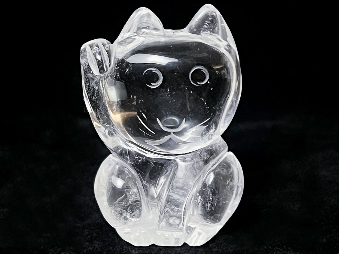水晶 招き猫 彫刻