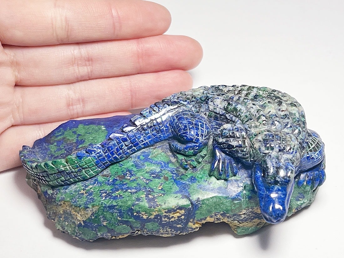 アウトレット】アズロマラカイト ワニ彫刻