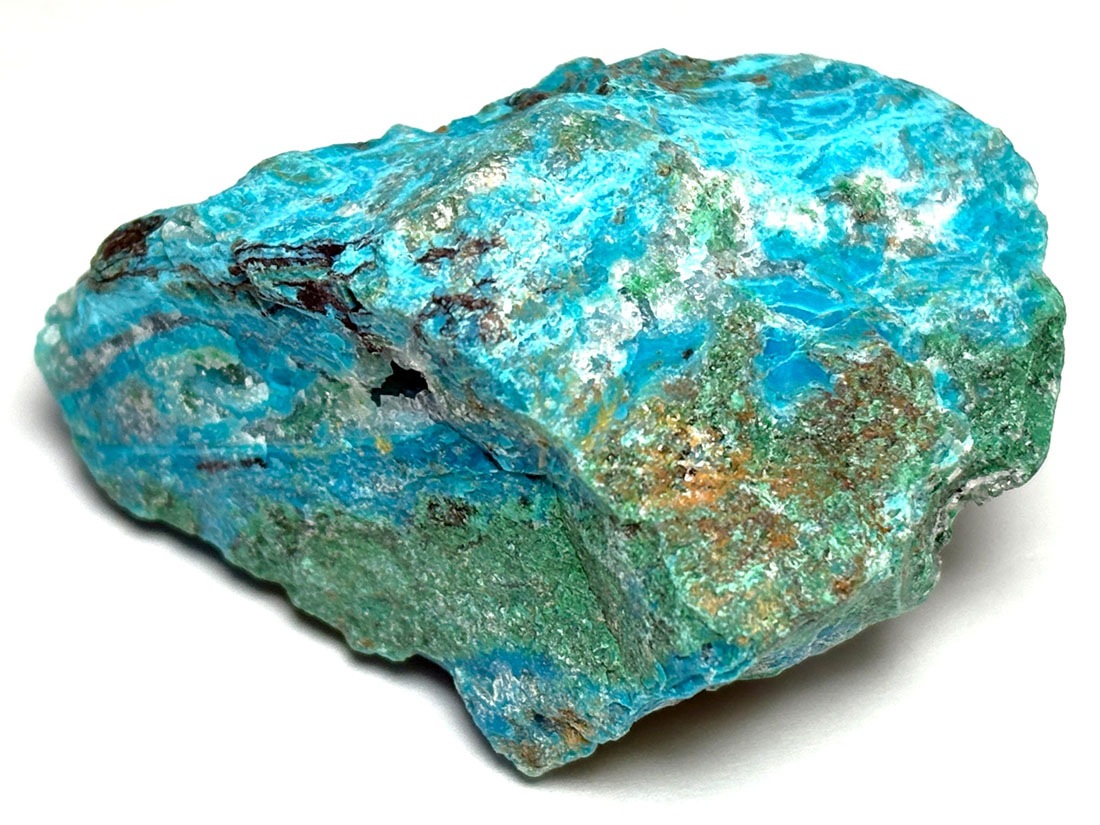 N142 ペルー産 レインボー入りクリソコラインカルサイト原石 ペルー産 ドゥルージークリソコラ / Chrysocolla ( 珪孔雀石 )