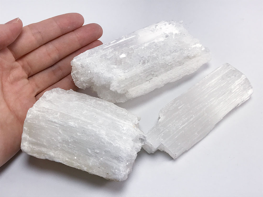 モロッコ産セレナイト/Selenite(繊維石膏)3個セット