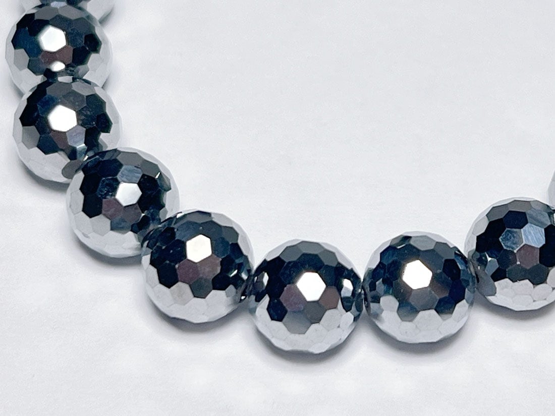 波動テラヘルツブレスレット　 8mm Lサイズ テラヘルツ鉱石ブレスレット◇ミラーボールカット 8mm玉◇