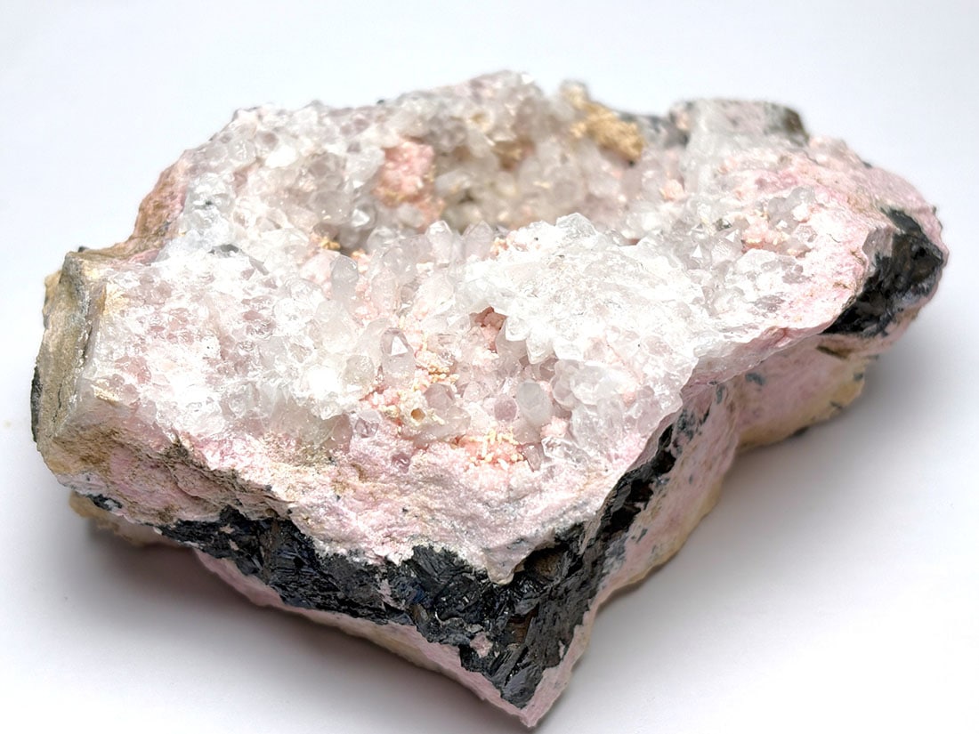 ロードクロサイト(インカローズ)　蛍石　水晶　パイライト　鉱物　標本　USA産 ペルー産 ロードクロサイト with クォーツ / Rhodochrosite with Quartz