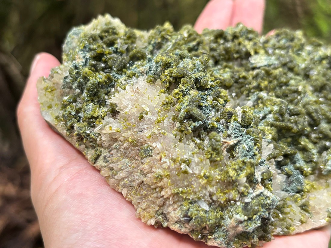 四川省産 エピドート ( 緑簾石 ) with 水晶 クラスター /Epidote with