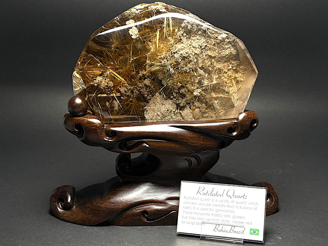 ルチルクォーツ ポリッシュ / Rutilated Quartz (木製台座付き)