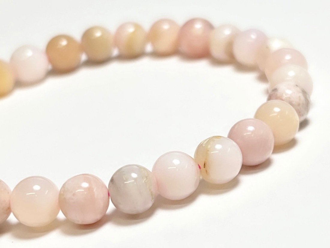 ピンクオパール　ブレスレット　ウルグアイ産アメジスト原石　2セット　天然色 ピンクオパール 6mm ブレスレット / Pink Opal