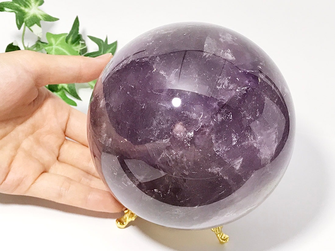 天然石 ＊ 丸玉 アメジスト お守り 置物 約110mm