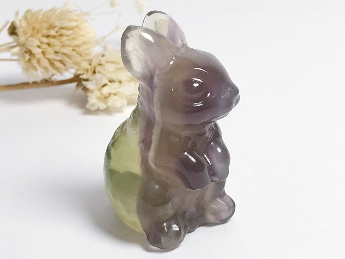 美品】うさぎ兎天然石彫刻置物インテリア工芸品美術品A2786