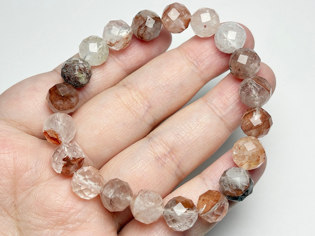 ✨高波動✨アゼツライト マニカラン産ヒマラヤ水晶 ブレスレット16cm 天然石 ヒマラヤ・マニカラン水晶 10mm カットブレスレット
