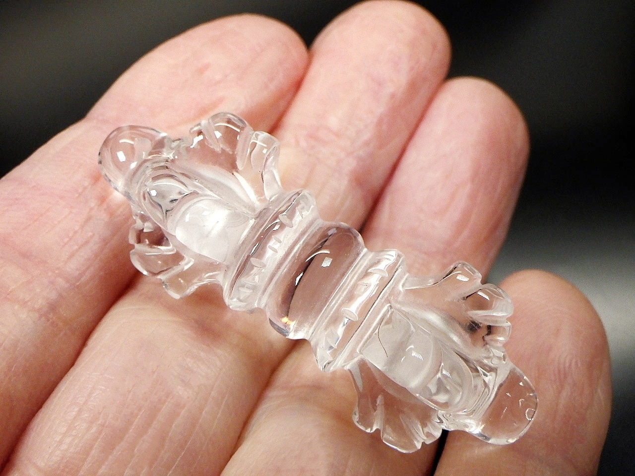 天然石水晶彫刻金剛杵五独鈷V6308