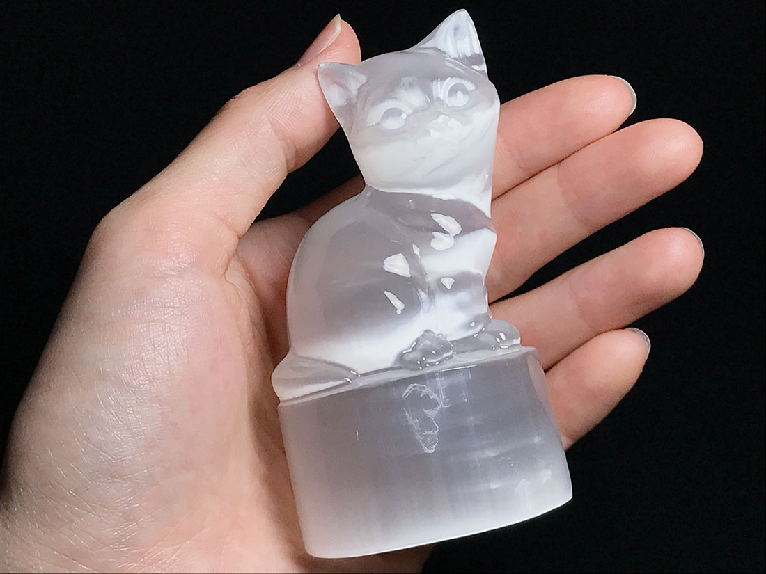 セレナイト ねこ型彫刻 アソート/Selenite
