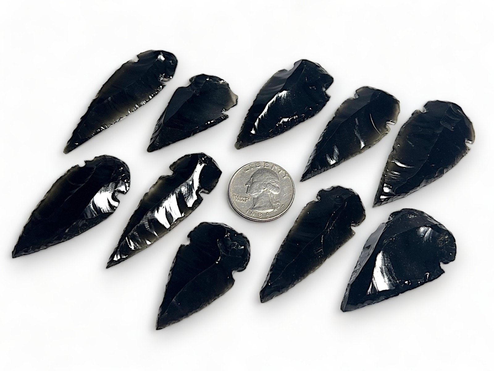 黒曜石　矢尻　ブラックオブシディアン オブシディアン 矢じりLサイズ 10個セットアソート/Obsidian