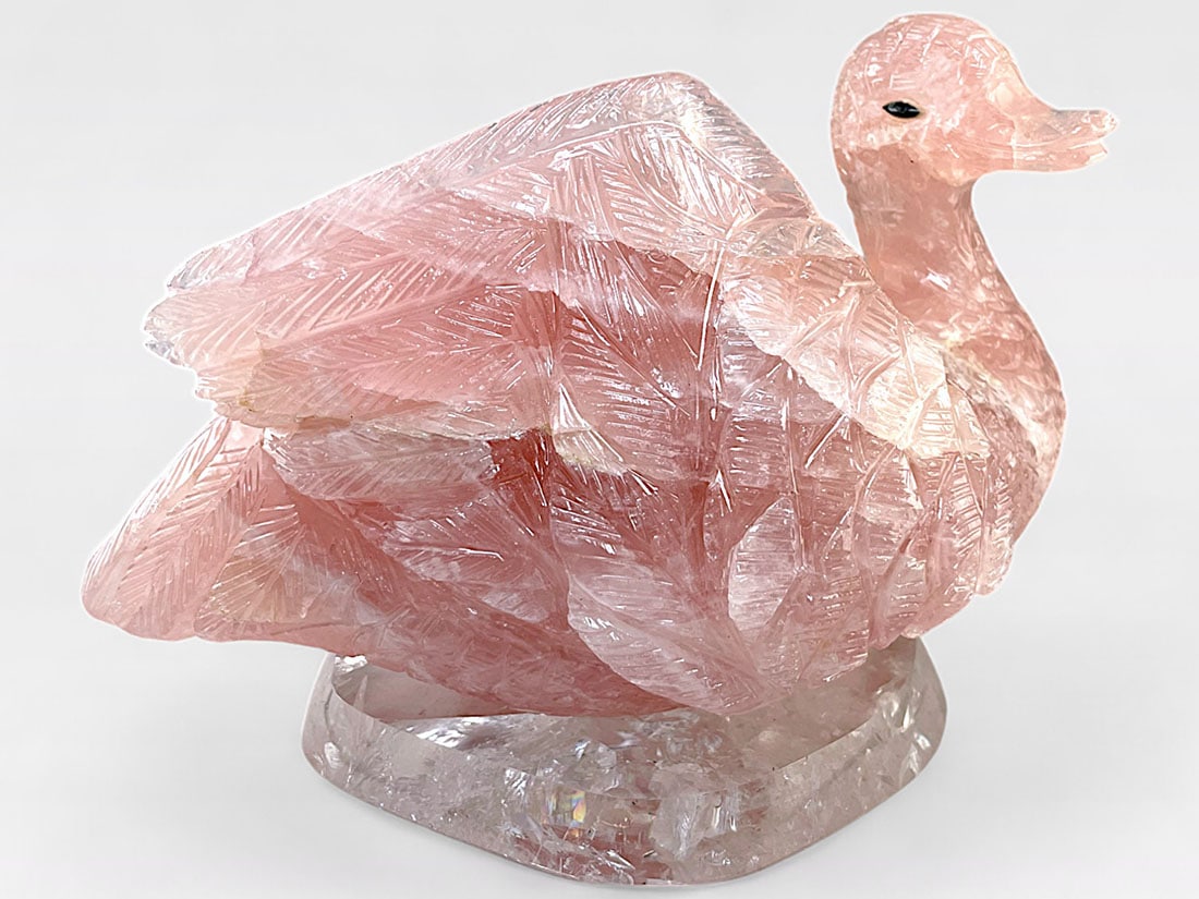 ローズクォーツ ダック 彫刻
