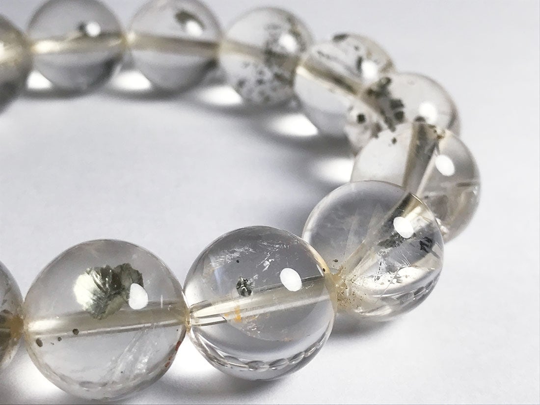 パイライト(マーカサイト)inクォーツ 14mmブレスレット / Pyrite