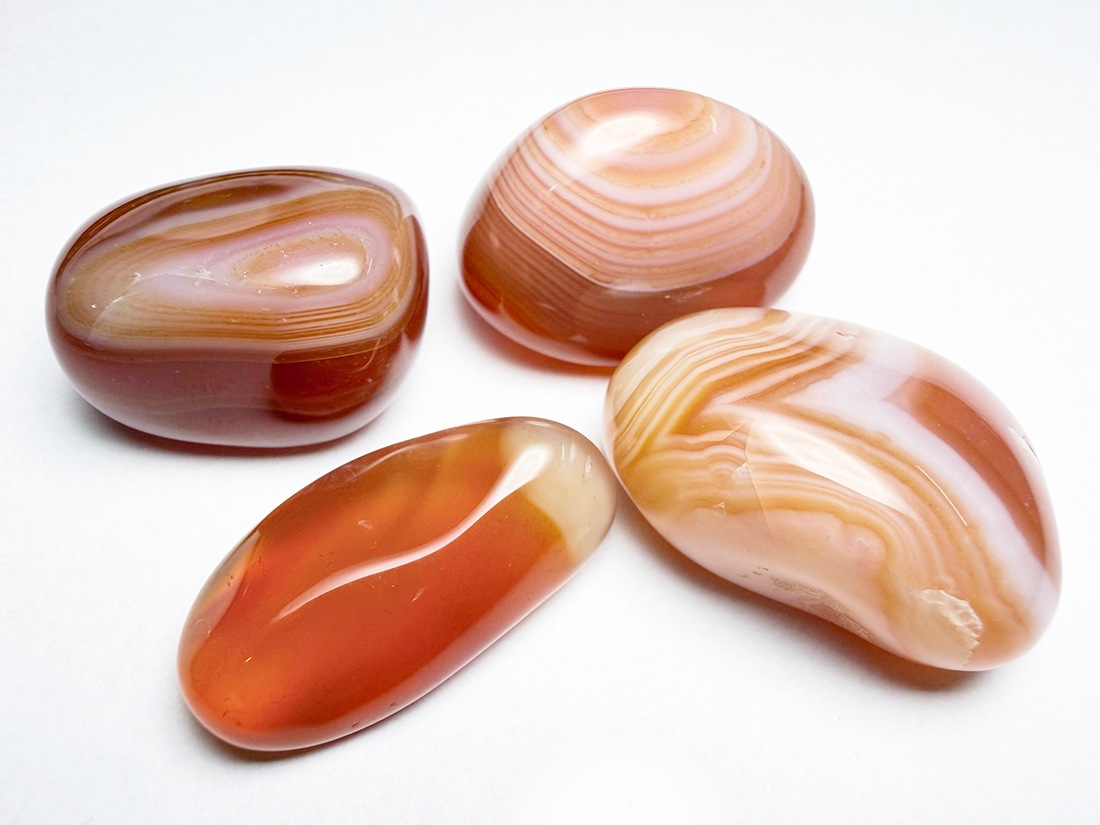 国産石 今金カーネリアン 12.8ミリ カーネリアン (サードオニキス) タンブル 4個セット / Carnelian