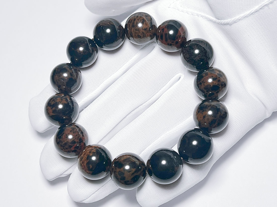 北海道産 紅十勝石 (黒曜石) 14mm ブレスレット / Obsidian