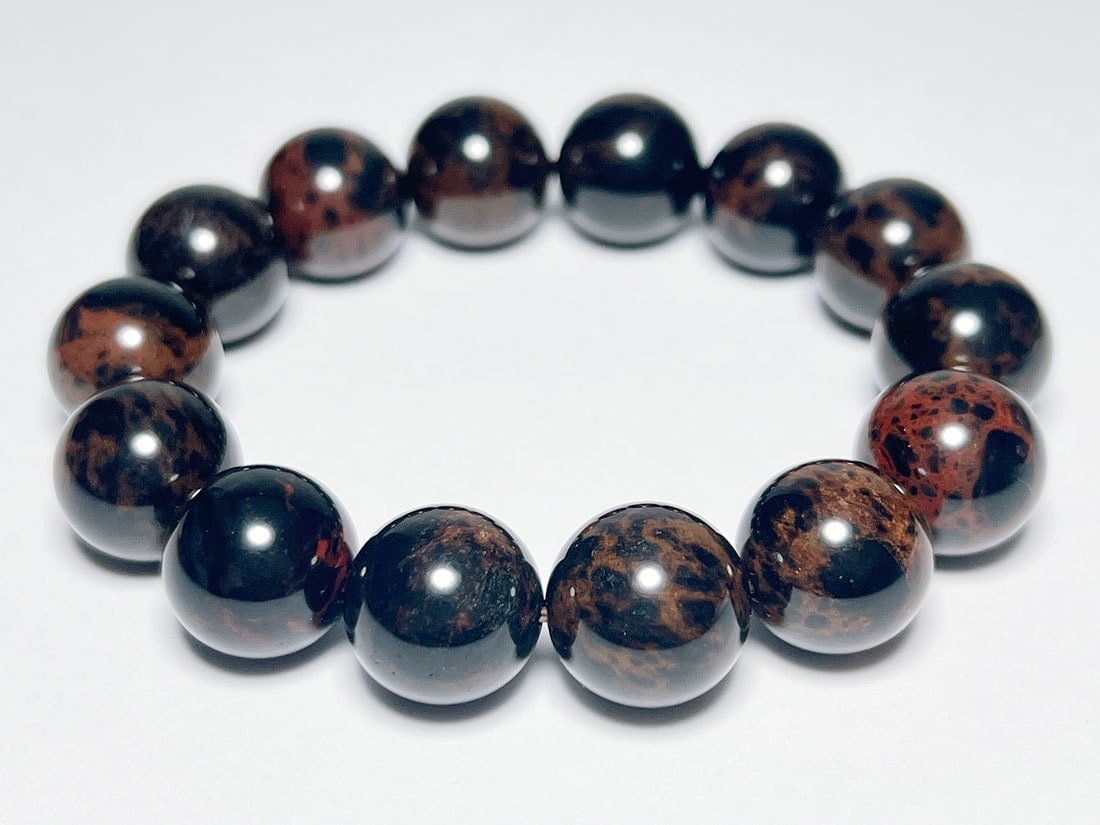 北海道産 紅十勝石 (黒曜石) 14mm ブレスレット / Obsidian