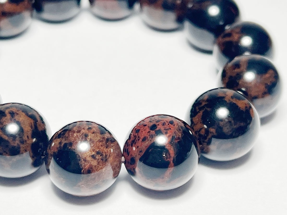 北海道産 紅十勝石 (黒曜石) 14mm ブレスレット / Obsidian