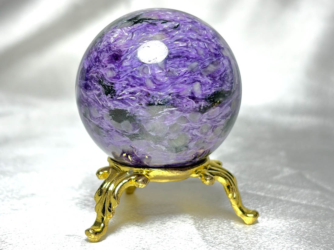 チャロアイト丸玉　NO24-907 ロシア産 チャロアイト 45mm 丸玉 / Charoite