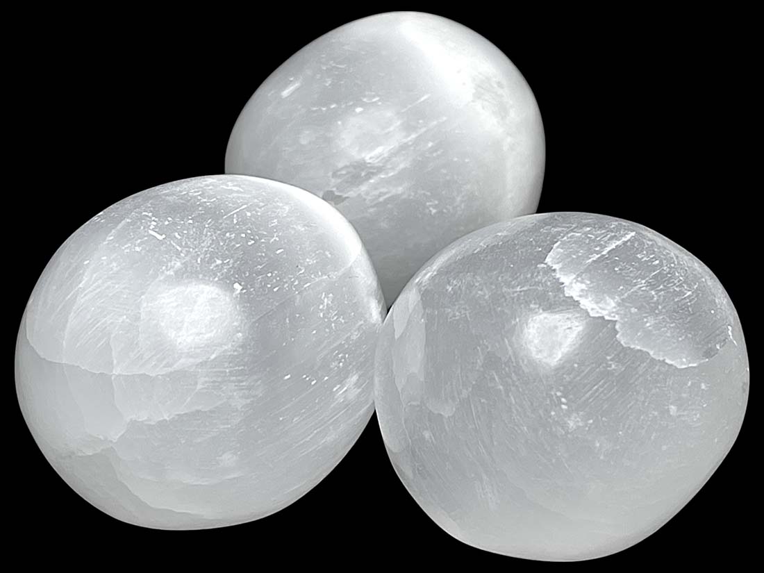 セレナイト 円柱型石材 モロッコ産 セレナイト タンブル 3個セット