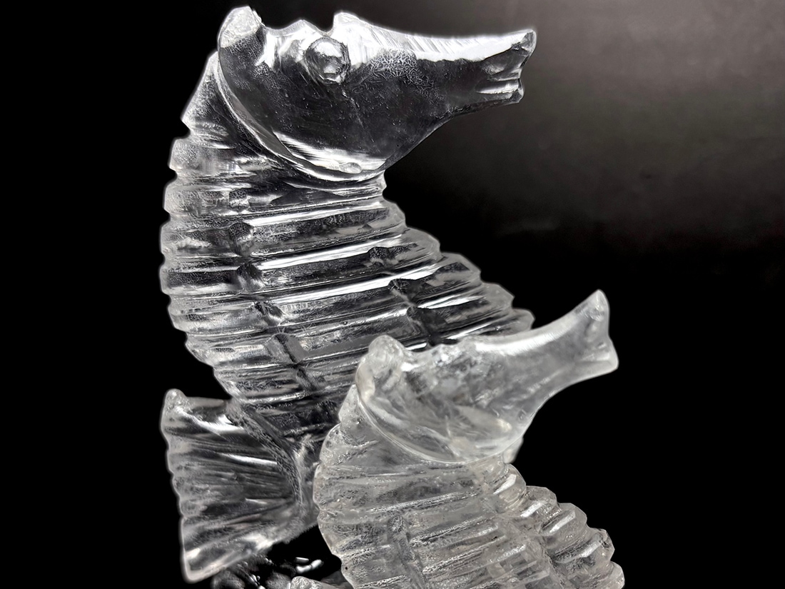 水晶 タツノオトシゴ ペア 彫刻 (専用台座付き)/ Quartz Seahorse