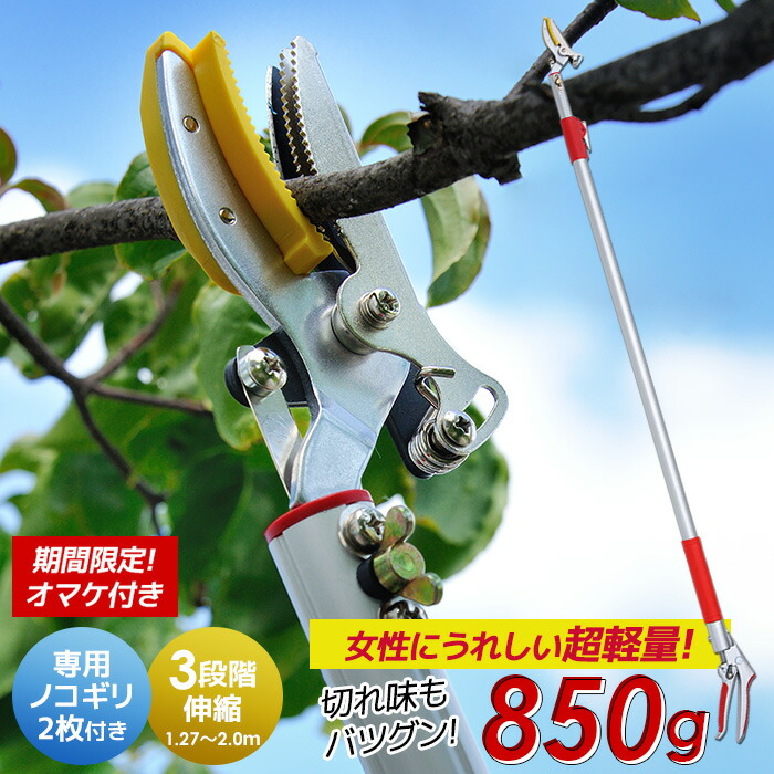 シリーズ累計5万本突破！ ※選べるオマケ付き※ 3段伸縮式高枝切り鋏 ※のこぎり2枚付き※ 最大切断径約10mm 高枝切りバサミ 超軽量 伸縮 アンビル刃 はさみ 剪定鋏 ガーデニング用品 枝切 ハサミ 園芸 女性用 軽い ノコギリ 高枝切鋏