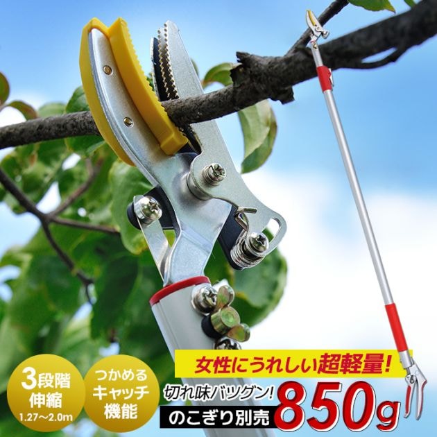 シリーズ累計5万本突破！ 3段伸縮式高枝切り鋏 ※のこぎり別売※ 最大切断径約10mm 高枝切りバサミ 超軽量 伸縮 アンビル刃 はさみ 剪定鋏 ガーデニング用品 枝切 ハサミ 園芸用品 庭園 軽量鋏 女性用 軽い 高枝切鋏