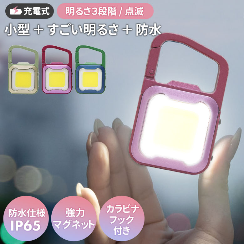 【29％引き】【メール便】 ムサシ 充電式ぴかり MINI LIGHT USB充電 コンパクト 携帯 小型ライト アウトドア キャンプ COBライト ランタン 作業灯 現場 防犯 防災 スポットライト 照明 カラビナフック付き マグネット