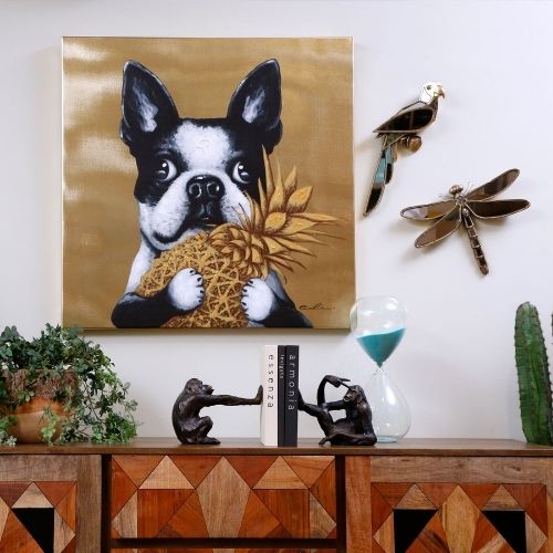 60442 Picture Touched Dog with Pineapple 80x80cm
