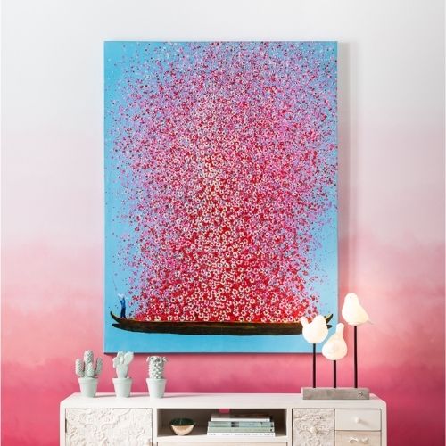 37104 Picture Touched Flower Boat Blue Pink 120x160cm