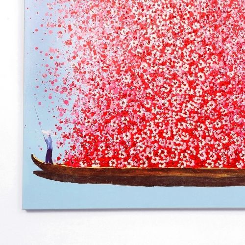37104 Picture Touched Flower Boat Blue Pink 120x160cm