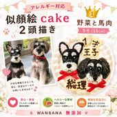 犬用 似顔絵ドッグケーキ を立体に！ 2頭描き 野菜と馬肉 生地 5号 誕生日に無添加で安心人気 バースデー 名前入れ WANBANAワンバナ 10000円以上 送料無料