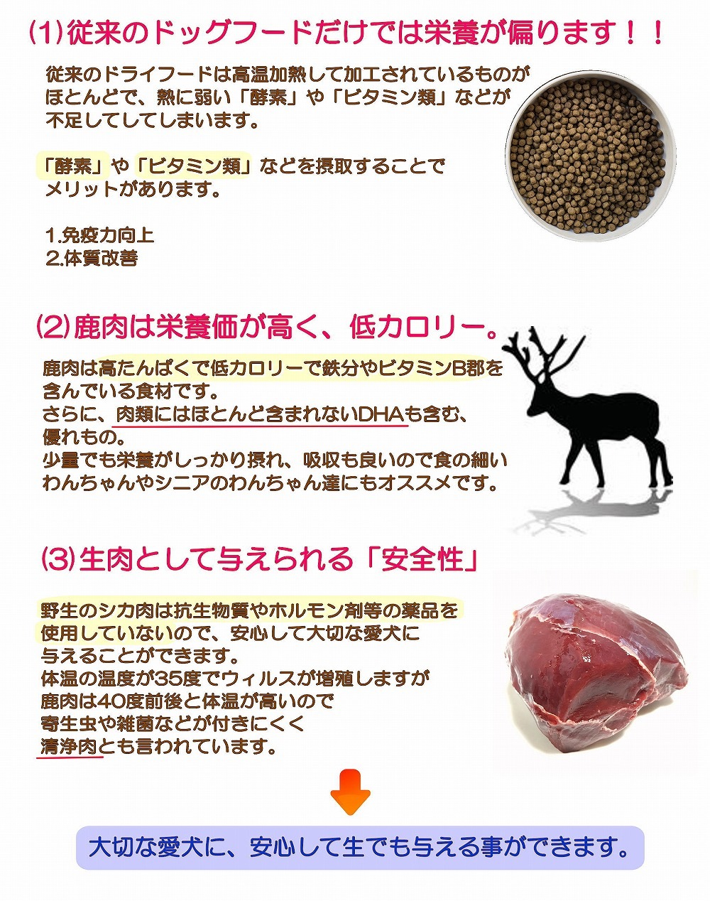 犬,用,鹿肉,ペット,猫,用,生肉,加熱済,通販,食欲,増進,完全,無添加,シカ,国産,小分け,便利,簡単,水分,フレーク,アレルギー,タイプ,プレミアム,高たんぱく,カルニチン,体質,改善