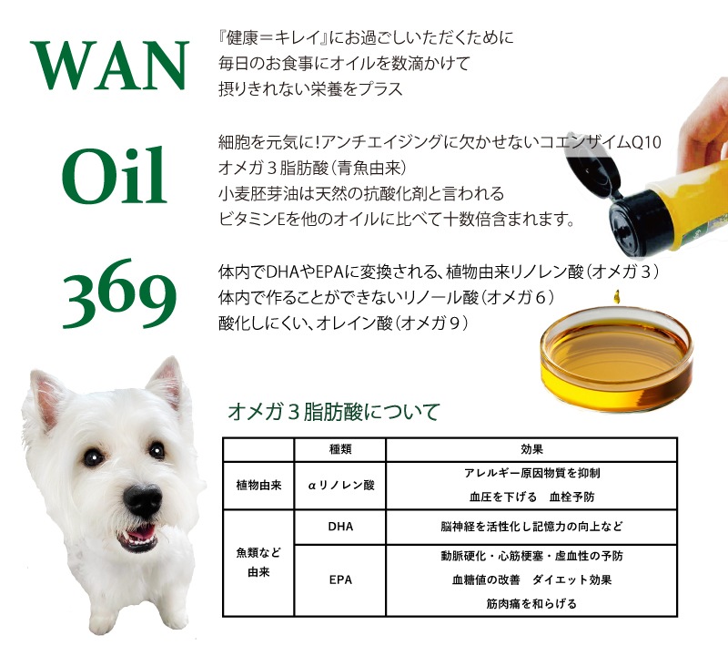 犬・猫用/サプリメント オイル/WANOil369 ワンオイル/EPA・DHA配合