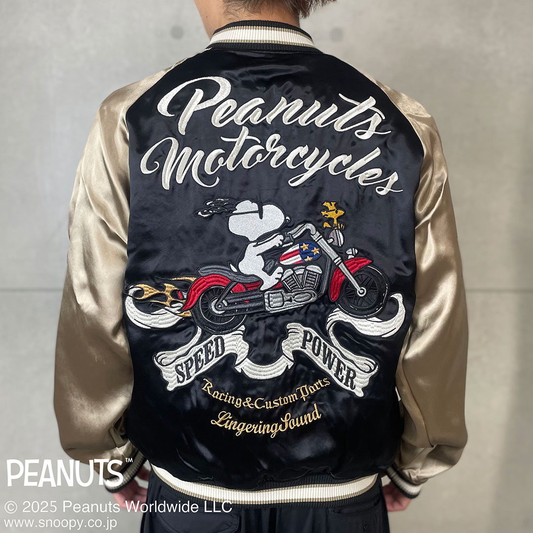FLAGSTAFFスヌーピー バイク刺繍 スカジャンリバーシブル フラッグスタッフ SNOOPY×Flag Staff Flying PEANUTS MOTORCYCLE SJ