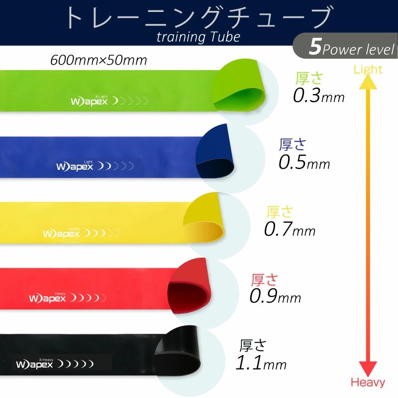 Wapex ワペックス トレーニングチューブ ゴムバンド（5色セット）