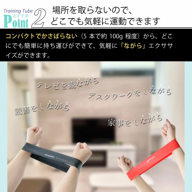 Wapex ワペックス トレーニングチューブ ゴムバンド（5色セット）