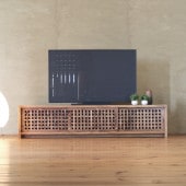 TVボード 幅173cm パイン材 3枚引戸 琥珀色 アジアン