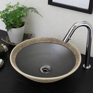 はけ目ソリ型手洗い鉢【小型サイズ】信楽焼き手洗器！陶器の手水鉢［tr