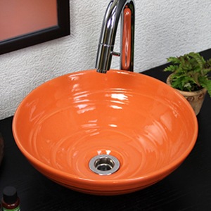オレンジ色(小型)手洗い鉢【小型サイズ】信楽焼き手洗器！陶器の手水鉢