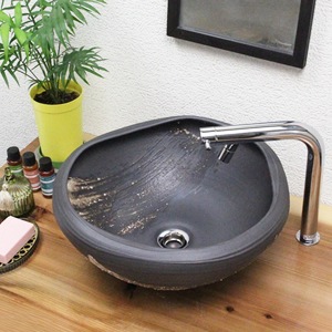 黒マットハケメたわみ手洗い鉢【小型サイズ】信楽焼き手洗器