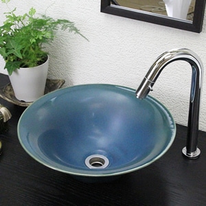 織部ソリ型手洗い鉢【小型サイズ】信楽焼き手洗器！陶器の手水鉢［tr