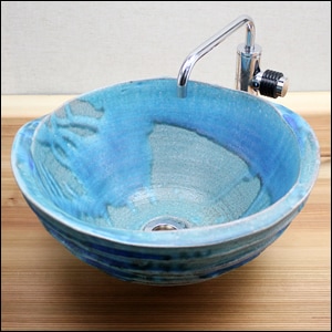 信楽焼　手水鉢(青) 信楽焼 手水鉢(青) ≪人気≫信楽焼 メダカ鉢 おしゃれ 水鉢 睡蓮