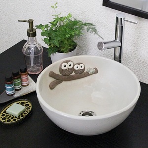 仲良しフクロウ(白)手洗い鉢【小型サイズ】信楽焼き手洗器！陶器の手