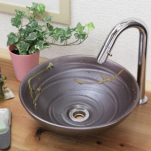 鉄釉ビードロ流し手洗い鉢【小型サイズ】信楽焼き手洗器！陶器の手水鉢