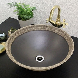 はけ目ソリ型手洗い鉢【中型サイズ】信楽焼き手洗器！陶器の手