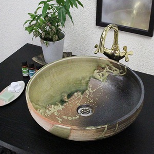 古信楽手洗い鉢【中型サイズ】信楽焼き手洗器！陶器の手水鉢［tr-3110